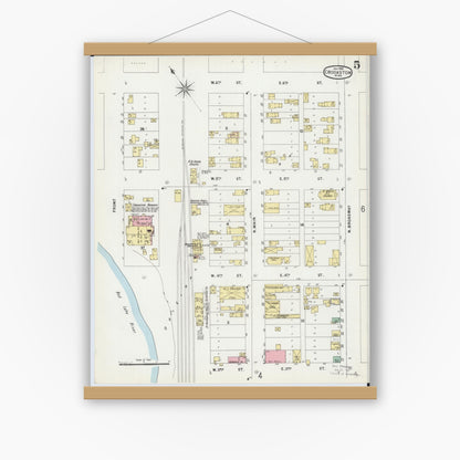 Old map wall art mockup — magnetic wood frame on white wall — Sanborn Fire Insurance Map from Crookston, Polk County, Minnesota (1896), Sheet #0005