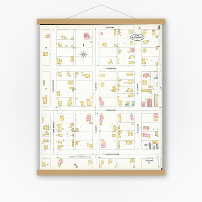 Old map wall art mockup — magnetic wood frame on white wall — Sanborn Fire Insurance Map from Mount Pleasant, Henry County, Iowa (1899), Sheet #0005
