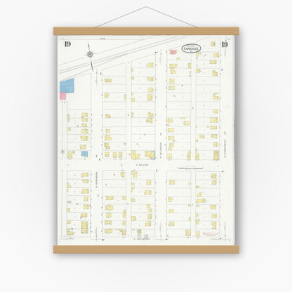 Old map wall art mockup — magnetic wood frame on white wall — Sanborn Fire Insurance Map from Kankakee, Kankakee County, Illinois (1930), Sheet #0019