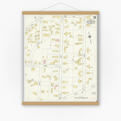 Old map wall art mockup — magnetic wood frame on white wall — Sanborn Fire Insurance Map from Southbridge, Worcester County, Massachusetts (1911), Sheet #0021