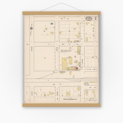 Old map wall art mockup — magnetic wood frame on white wall — Sanborn Fire Insurance Map from Shiner, Lavaca County, Texas (1922), Sheet #0002