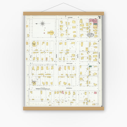 Old map wall art mockup — magnetic wood frame on white wall — Sanborn Fire Insurance Map from Bremen, Marshall County, Indiana (1905), Sheet #0002