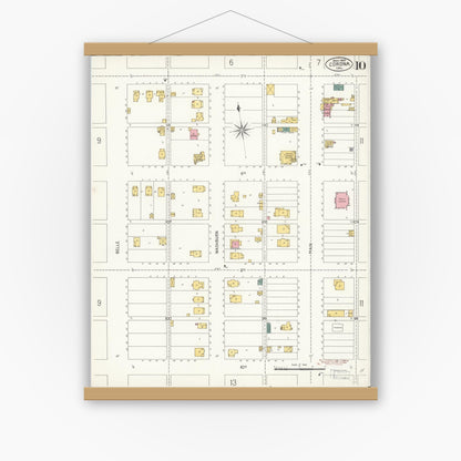 Old map wall art mockup — magnetic wood frame on white wall — Sanborn Fire Insurance Map from Corona, Riverside County, California (1907), Sheet #0010