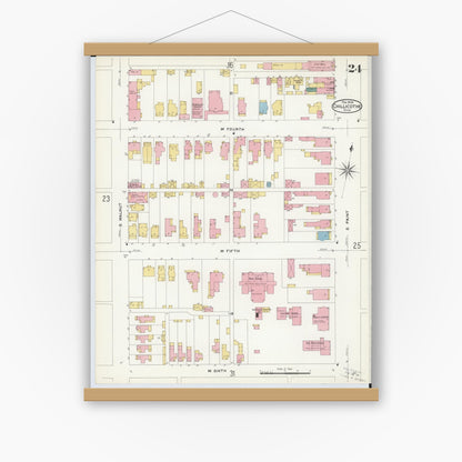 Old map wall art mockup — magnetic wood frame on white wall — Sanborn Fire Insurance Map from Chillicothe, Ross County, Ohio (1909), Sheet #0024