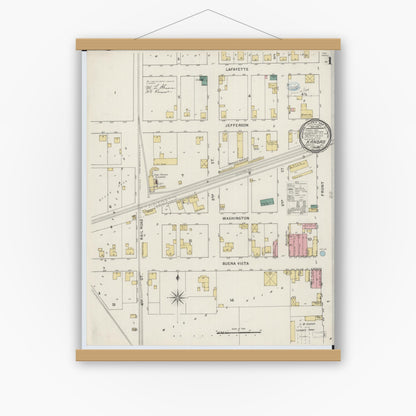 Old map wall art mockup — magnetic wood frame on white wall — Sanborn Fire Insurance Map from Kansas, Edgar County, Illinois (1894), Sheet #0001