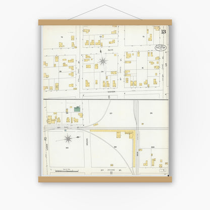 Old map wall art mockup — magnetic wood frame on white wall — Sanborn Fire Insurance Map from Palatka, Putnam County, Florida (1903), Sheet #0013