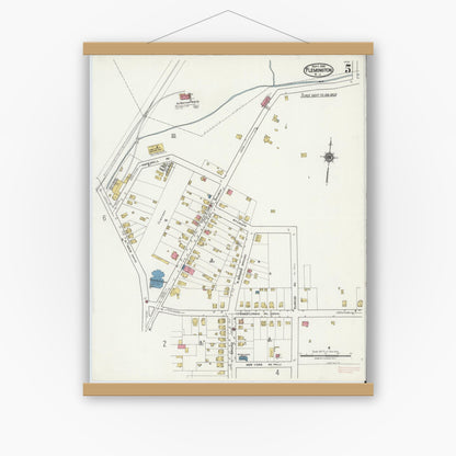 Old map wall art mockup — magnetic wood frame on white wall — Sanborn Fire Insurance Map from Flemington, Hunterdon County, New Jersey (1921), Sheet #0005