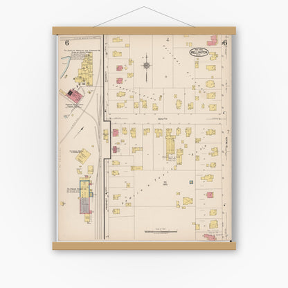 Old map wall art mockup — magnetic wood frame on white wall — Sanborn Fire Insurance Map from Wellington, Lorain County, Ohio (1922), Sheet #0006