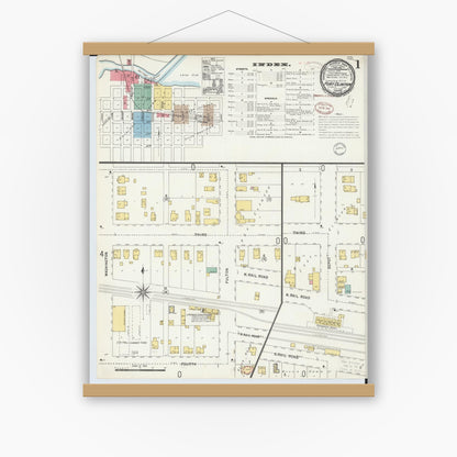 Old map wall art mockup — magnetic wood frame on white wall — Sanborn Fire Insurance Map from Port Clinton, Ottawa County, Ohio (1898), Sheet #0001