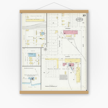 Old map wall art mockup — magnetic wood frame on white wall — Sanborn Fire Insurance Map from Kankakee, Kankakee County, Illinois (1896), Sheet #0010