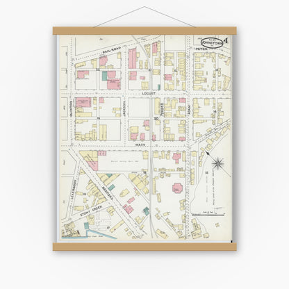 Old map wall art mockup — magnetic wood frame on white wall — Sanborn Fire Insurance Map from Johnstown, Cambria County, Pennsylvania (1891), Sheet #0004