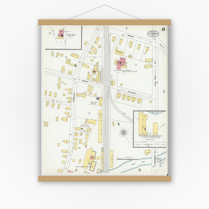 Old map wall art mockup — magnetic wood frame on white wall — Sanborn Fire Insurance Map from Hyde Park, Norfolk County, Massachusetts (1900), Sheet #0009