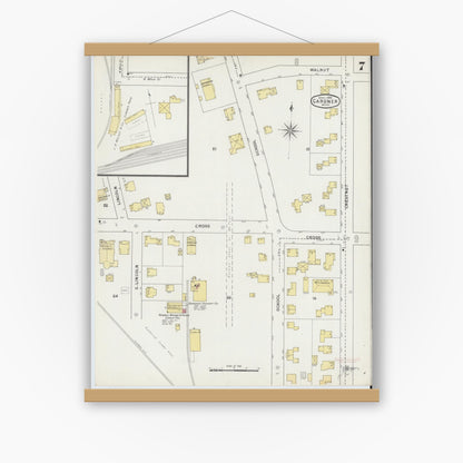 Old map wall art mockup — magnetic wood frame on white wall — Sanborn Fire Insurance Map from Gardner, Worcester County, Massachusetts (1895), Sheet #0007