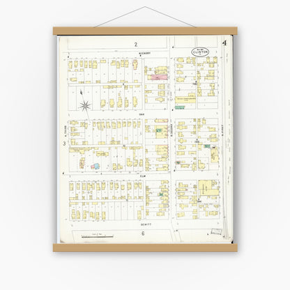 Old map wall art mockup — magnetic wood frame on white wall — Sanborn Fire Insurance Map from Clinton, Clinton County, Iowa (1897), Sheet #0004