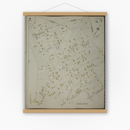 Old map wall art mockup — magnetic wood frame on white wall — Sanborn Fire Insurance Map from Clark's Summit, Lackawanna County, Pennsylvania (1942), Sheet #0007