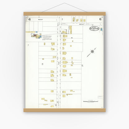 Old map wall art mockup — magnetic wood frame on white wall — Sanborn Fire Insurance Map from Williamstown, Gloucester County, New Jersey (1923), Sheet #0006