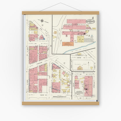 Old map wall art mockup — magnetic wood frame on white wall — Sanborn Fire Insurance Map from Benton Harbor, Berrien County, Michigan (1917), Sheet #0004