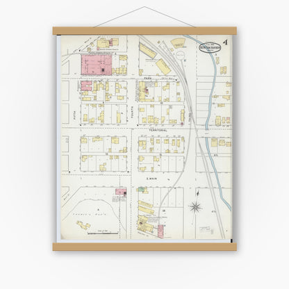 Old map wall art mockup — magnetic wood frame on white wall — Sanborn Fire Insurance Map from Benton Harbor, Berrien County, Michigan (1895), Sheet #0004