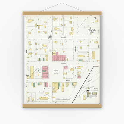 Old map wall art mockup — magnetic wood frame on white wall — Sanborn Fire Insurance Map from Garland, Dallas County, Texas (1901), Sheet #0002