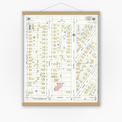 Old map wall art mockup — magnetic wood frame on white wall — Sanborn Fire Insurance Map from Beloit, Rock County, Wisconsin (1926), Sheet #0018
