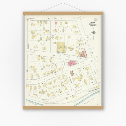 Old map wall art mockup — magnetic wood frame on white wall — Sanborn Fire Insurance Map from Merrill, Lincoln County, Wisconsin (1913), Sheet #0013