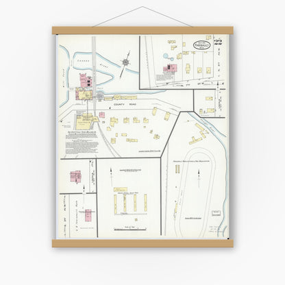 Old map wall art mockup — magnetic wood frame on white wall — Sanborn Fire Insurance Map from Faribault, Rice County, Minnesota (1914), Sheet #0022