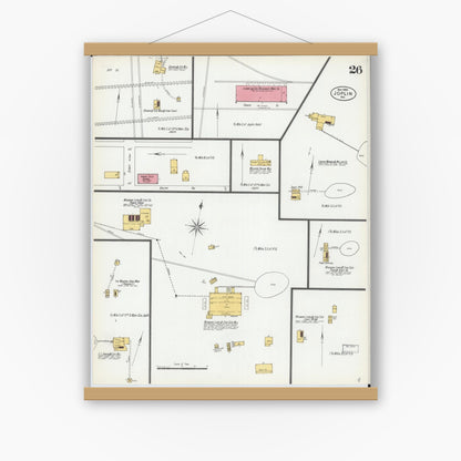 Old map wall art mockup — magnetic wood frame on white wall — Sanborn Fire Insurance Map from Joplin, Jasper County, Missouri (1900), Sheet #0026