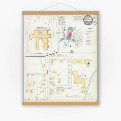 Old map wall art mockup — magnetic wood frame on white wall — Sanborn Fire Insurance Map from Cambridge Springs, Crawford County, Pennsylvania (1899) - Complete Map Set