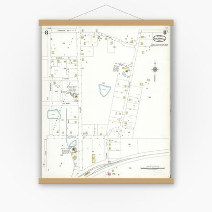 Old map wall art mockup — magnetic wood frame on white wall — Sanborn Fire Insurance Map from Rockwall, Rockwall County, Texas (1923), Sheet #0008