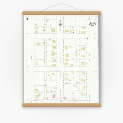Old map wall art mockup — magnetic wood frame on white wall — Sanborn Fire Insurance Map from Tulia, Swisher County, Texas (1927), Sheet #0005