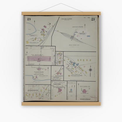 Old map wall art mockup — magnetic wood frame on white wall — Sanborn Fire Insurance Map from Herrin, Williamson County, Illinois (1947), Sheet #0023