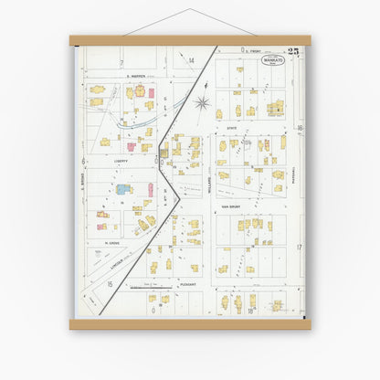 Old map wall art mockup — magnetic wood frame on white wall — Sanborn Fire Insurance Map from Mankato, Blue Earth County, Minnesota (1900), Sheet #0025