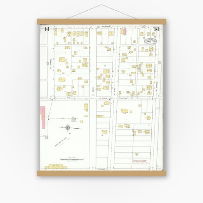 Old map wall art mockup — magnetic wood frame on white wall — Sanborn Fire Insurance Map from Compton, Los Angeles County, California (1925), Sheet #0014