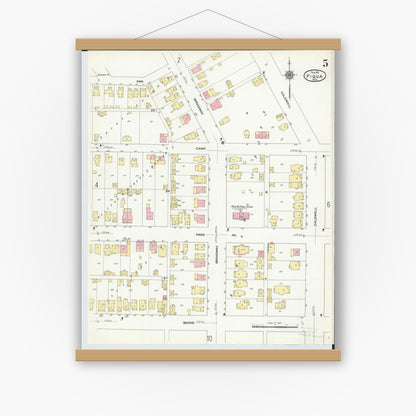 Old map wall art mockup — magnetic wood frame on white wall — Sanborn Fire Insurance Map from Piqua, Miami County, Ohio (1911), Sheet #0005