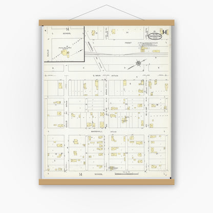 Old map wall art mockup — magnetic wood frame on white wall — Sanborn Fire Insurance Map from Crookston, Polk County, Minnesota (1913), Sheet #0014