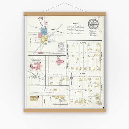 Old map wall art mockup — magnetic wood frame on white wall — Sanborn Fire Insurance Map from Green Springs, Sandusky And Seneca Counties, Ohio (1911), Sheet #0001