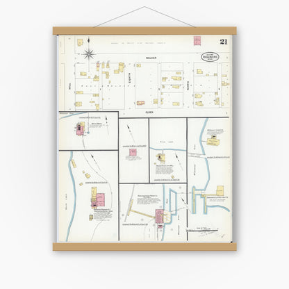 Old map wall art mockup — magnetic wood frame on white wall — Sanborn Fire Insurance Map from Brainerd, Crow Wing County, Minnesota (1907), Sheet #0021
