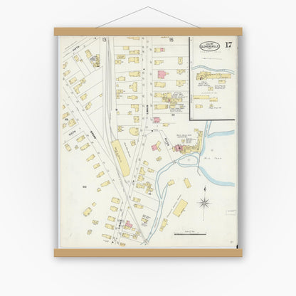 Old map wall art mockup — magnetic wood frame on white wall — Sanborn Fire Insurance Map from Gloversville, Fulton County, New York (1897), Sheet #0017