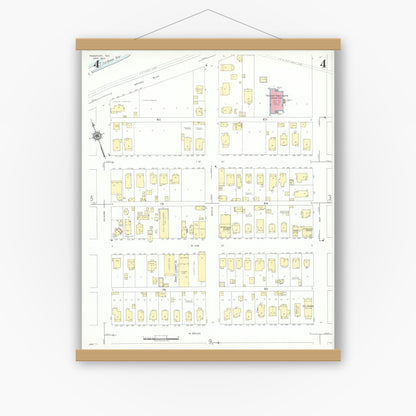 Old map wall art mockup — magnetic wood frame on white wall — Sanborn Fire Insurance Map from Freeport, Brazoria County, Texas (1943), Sheet #0004