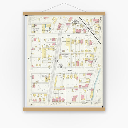 Old map wall art mockup — magnetic wood frame on white wall — Sanborn Fire Insurance Map from Tiffin, Seneca County, Ohio (1908), Sheet #0007
