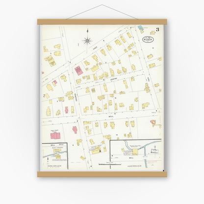 Old map wall art mockup — magnetic wood frame on white wall — Sanborn Fire Insurance Map from Nunda, Livingston County, New York (1908), Sheet #0003