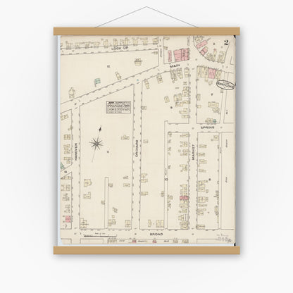 Old map wall art mockup — magnetic wood frame on white wall — Sanborn Fire Insurance Map from Nanticoke, Luzerne County, Pennsylvania (1884), Sheet #0002