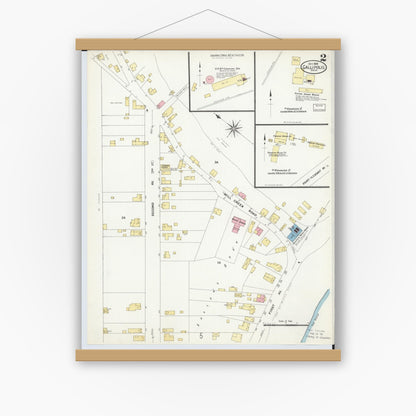 Old map wall art mockup — magnetic wood frame on white wall — Sanborn Fire Insurance Map from Gallipolis, Gallia County, Ohio (1908), Sheet #0002
