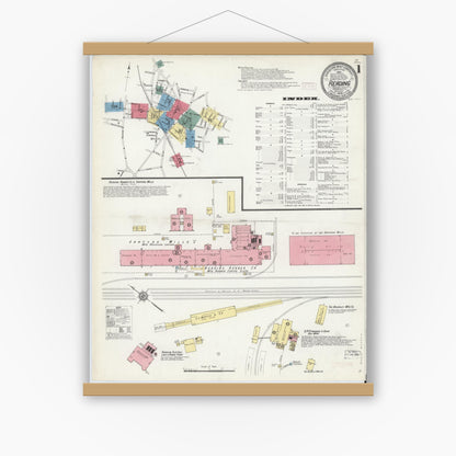 Old map wall art mockup — magnetic wood frame on white wall — Sanborn Fire Insurance Map from Reading, Middlesex County, Massachusetts (1909) - Complete Map Set