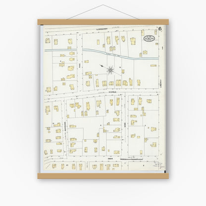 Old map wall art mockup — magnetic wood frame on white wall — Sanborn Fire Insurance Map from Geneva, Ashtabula County, Ohio (1904), Sheet #0006
