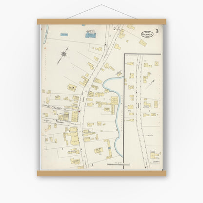 Old map wall art mockup — magnetic wood frame on white wall — Sanborn Fire Insurance Map from Falmouth, Barnstable County, Massachusetts (1914), Sheet #0003