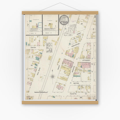 Old map wall art mockup — magnetic wood frame on white wall — Sanborn Fire Insurance Map from Effingham, Effingham County, Illinois (1888), Sheet #0001