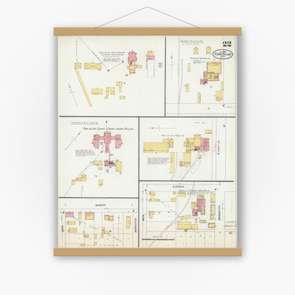 Old map wall art mockup — magnetic wood frame on white wall — Sanborn Fire Insurance Map from Fond du Lac, Fond du Lac County, Wisconsin (1898), Sheet #0022