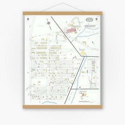 Old map wall art mockup — magnetic wood frame on white wall — Sanborn Fire Insurance Map from Fair Lawn, Bergen County, New Jersey (1929), Sheet #0009