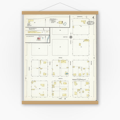 Old map wall art mockup — magnetic wood frame on white wall — Sanborn Fire Insurance Map from Henrietta, Clay County, Texas (1912), Sheet #0004